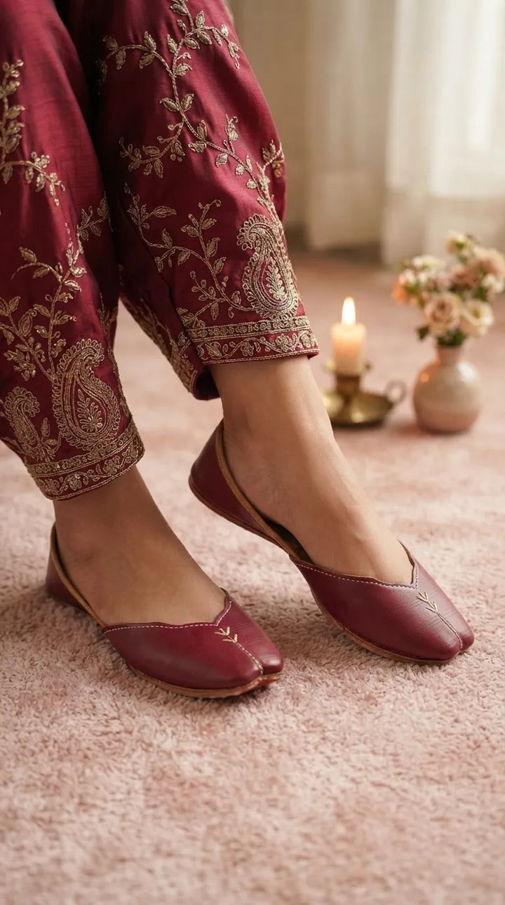 Maroon Leather Khussa For Women EC8882