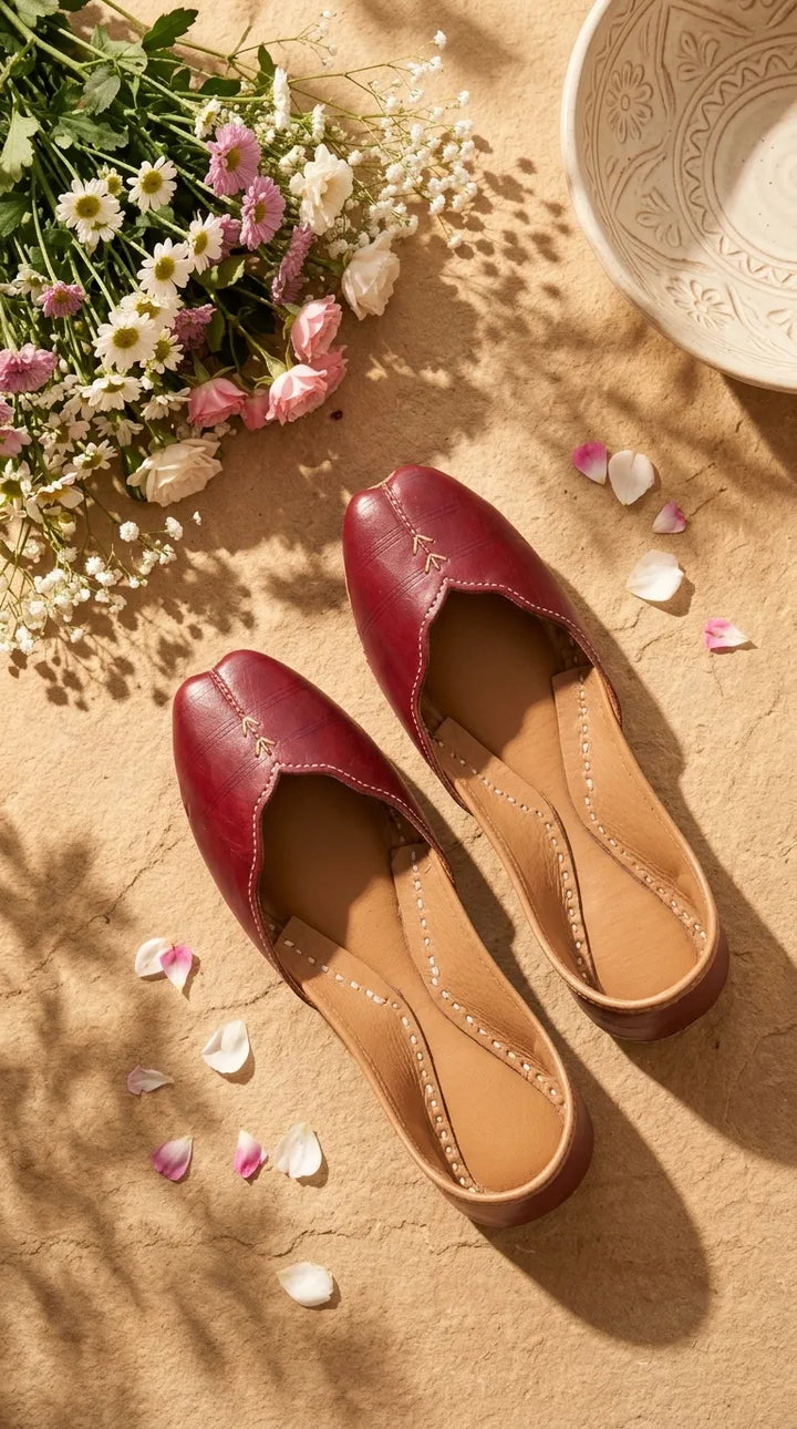 Maroon Leather Khussa For Women EC8882