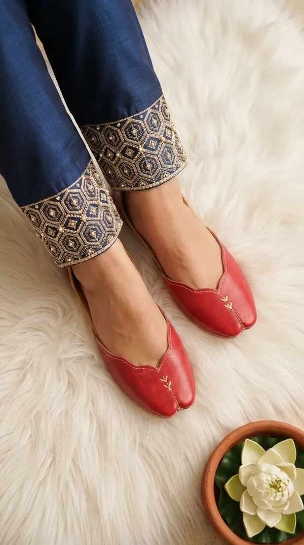 Red Leather Khussa For Women EC8882