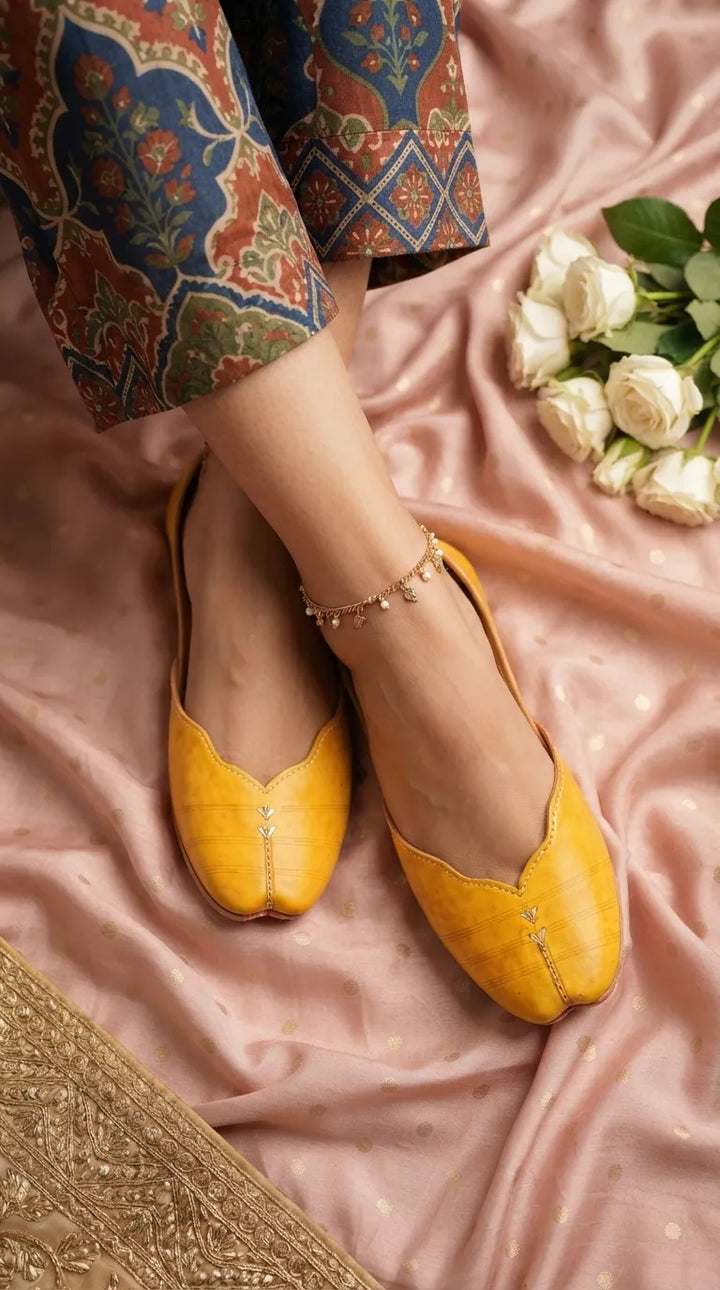 Yellow Leather Khussa For Women EC8882