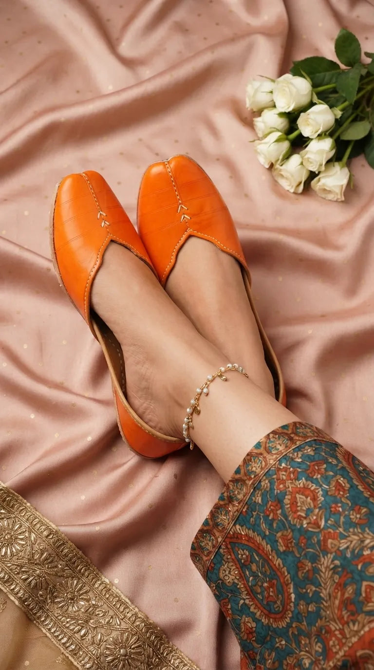 Orange Leather Khussa For Women EC8882