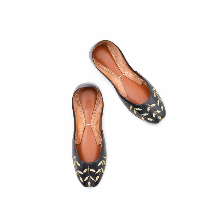 Black Leather Khussa For Women EC8889