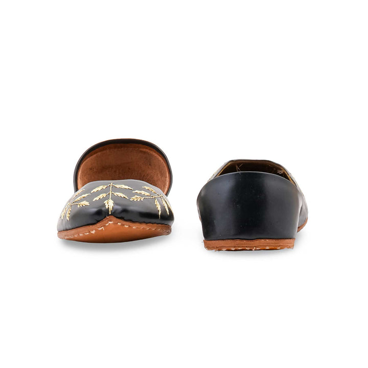 Black Leather Khussa For Women EC8889