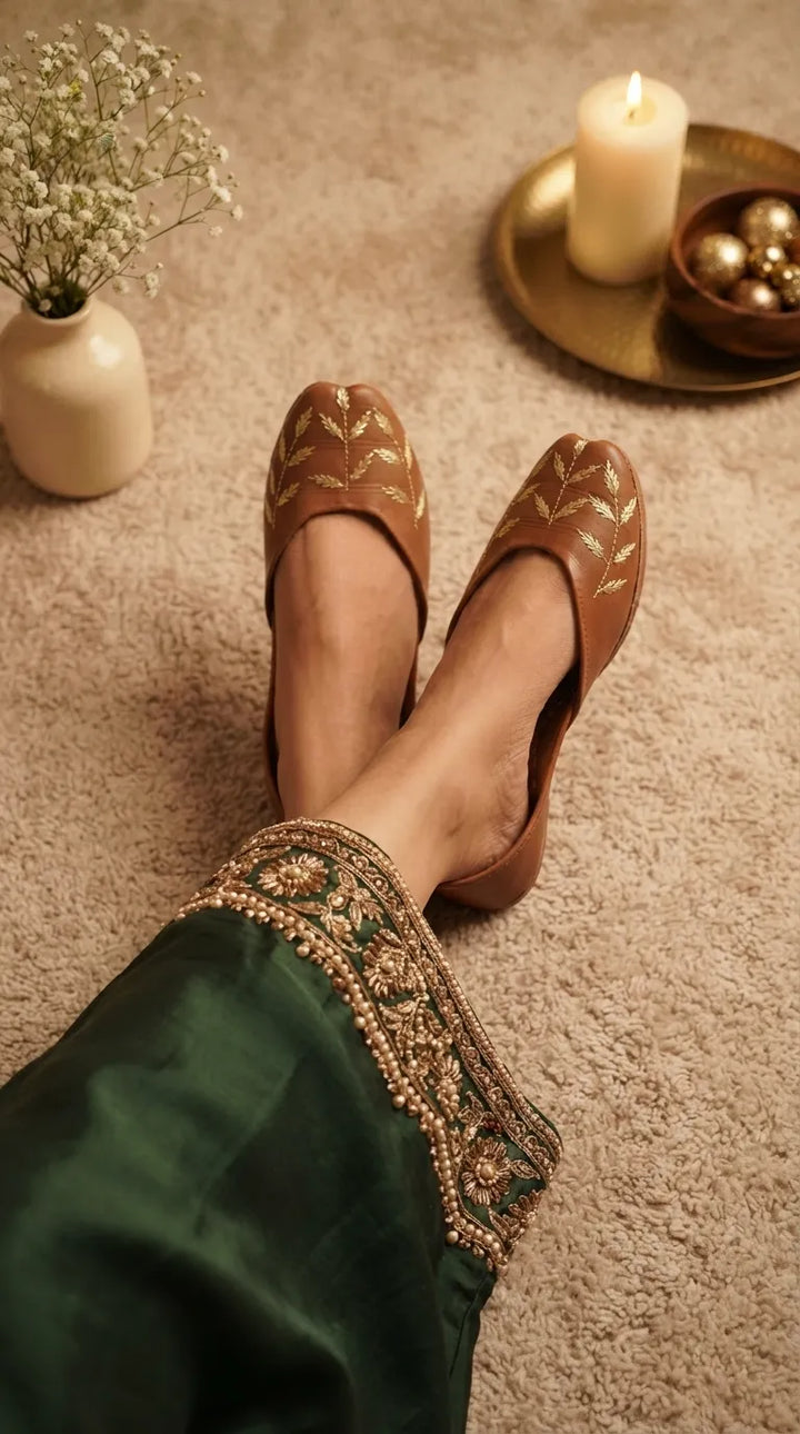 Brown Leather Khussa For Women EC8889
