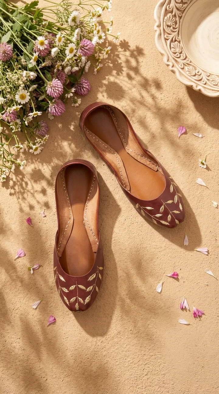 Maroon Leather Khussa For Women EC8889