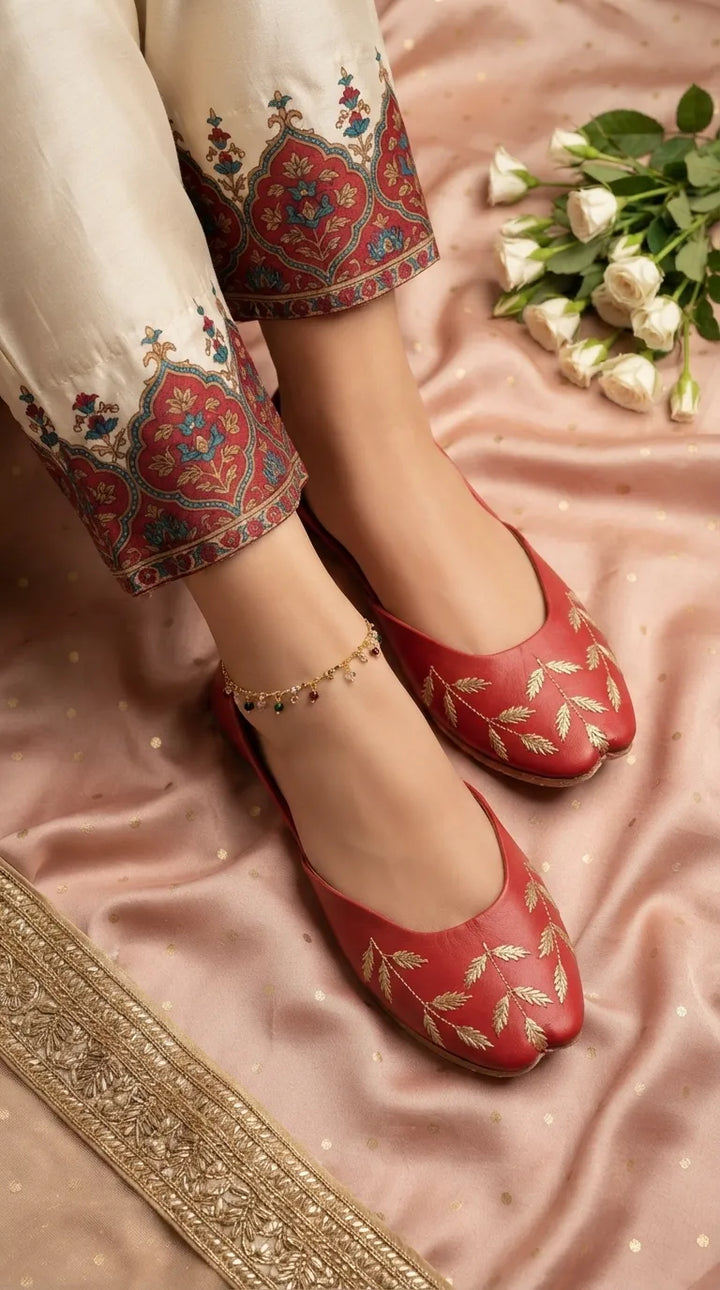 Red Leather Khussa For Women EC8889