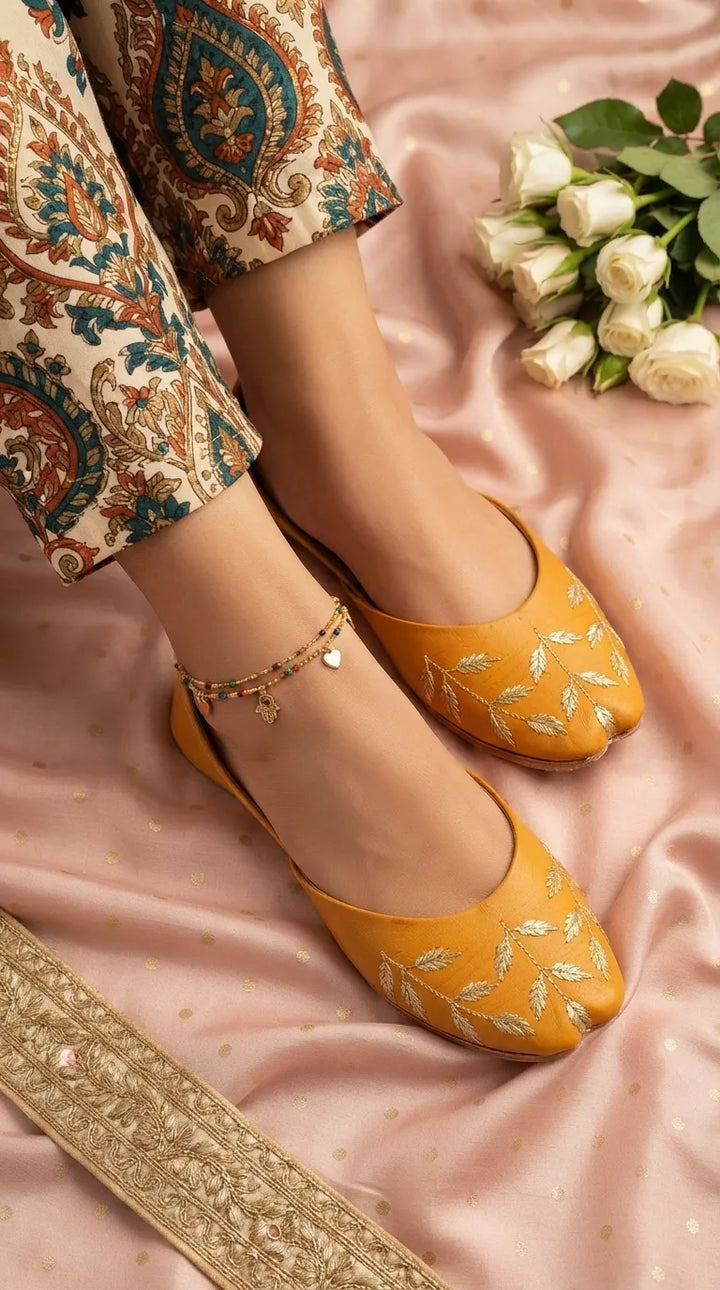 Yellow Leather Khussa For Women EC8889