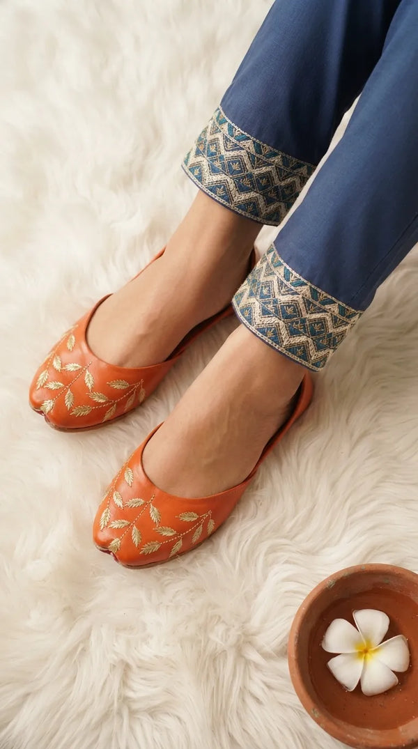 Orange Leather Khussa For Women EC8889