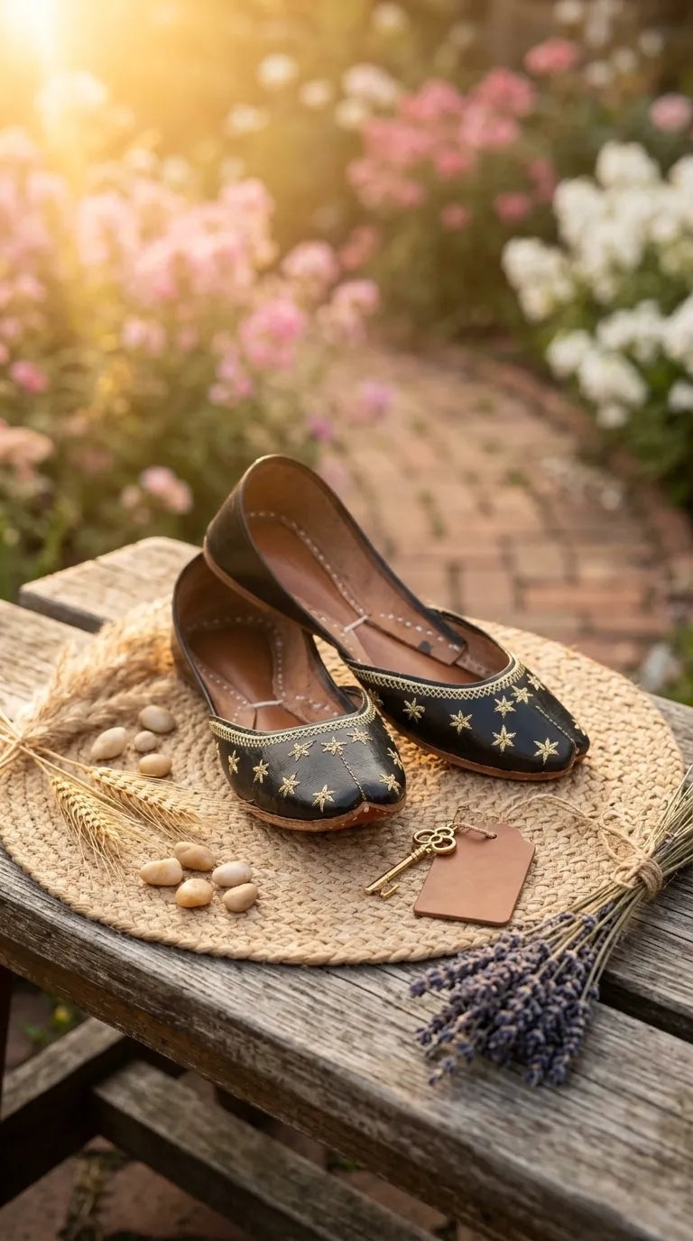 Black Leather Khussa For Women EC8890
