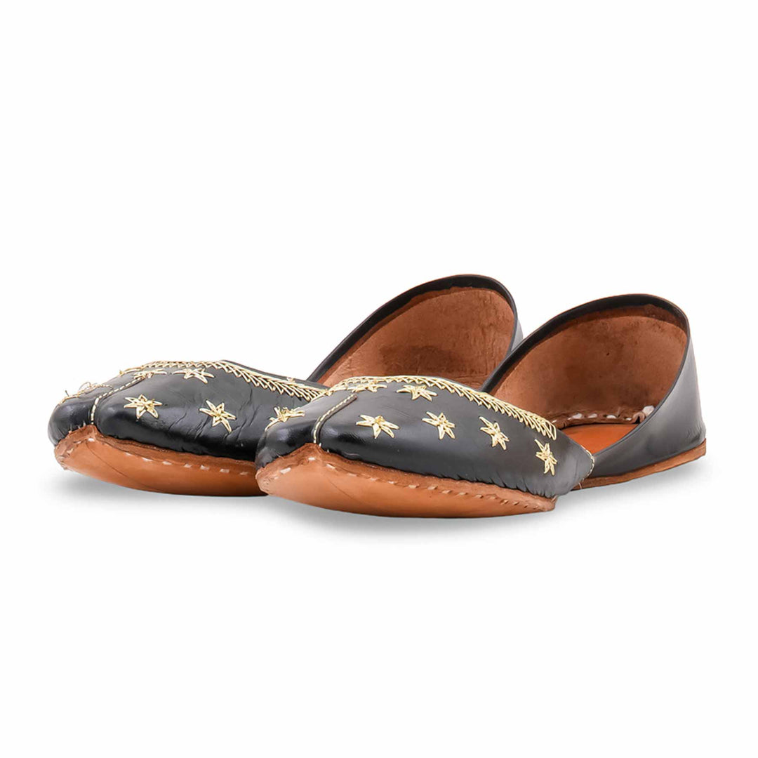 Black Leather Khussa For Women EC8890