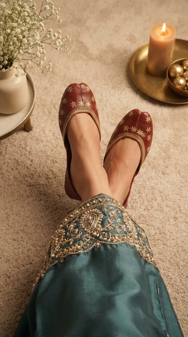 Maroon Leather Khussa For Women EC8890