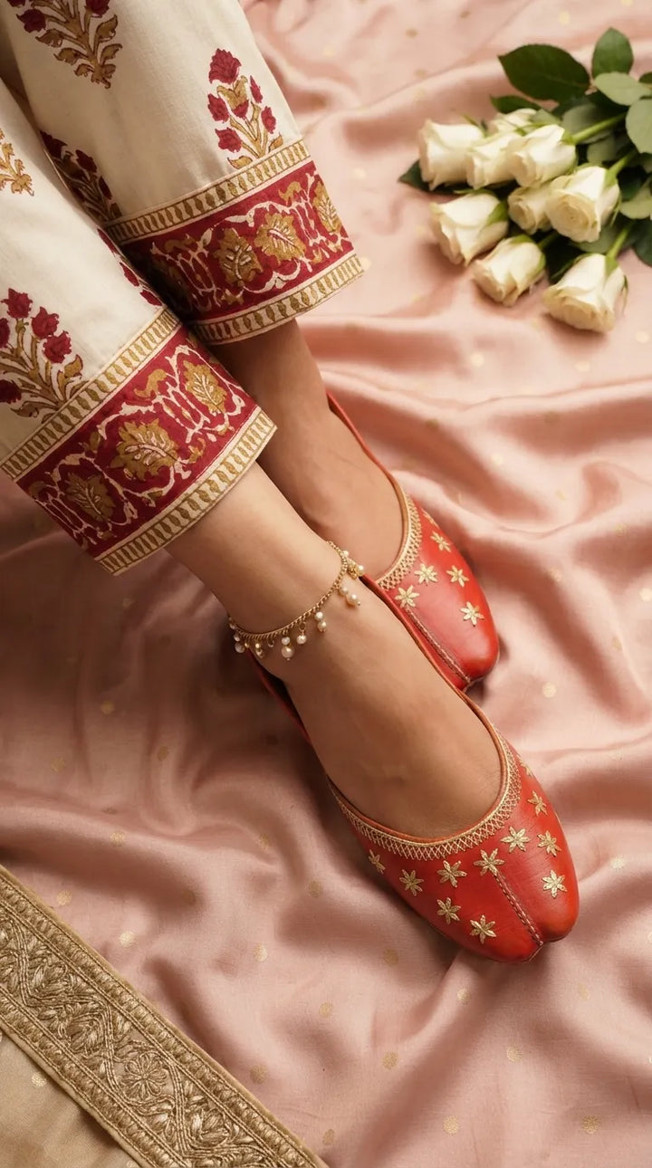 Red Leather Khussa For Women EC8890
