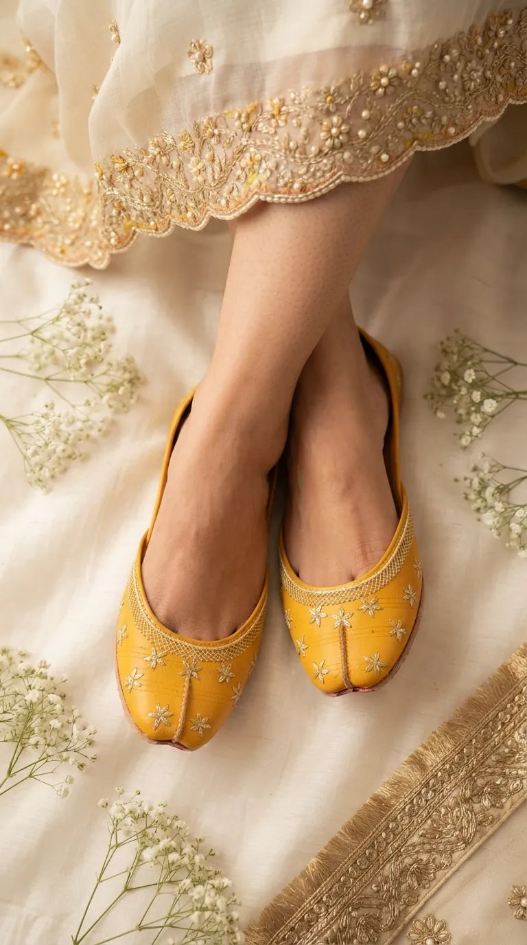 Yellow Leather Khussa For Women EC8890