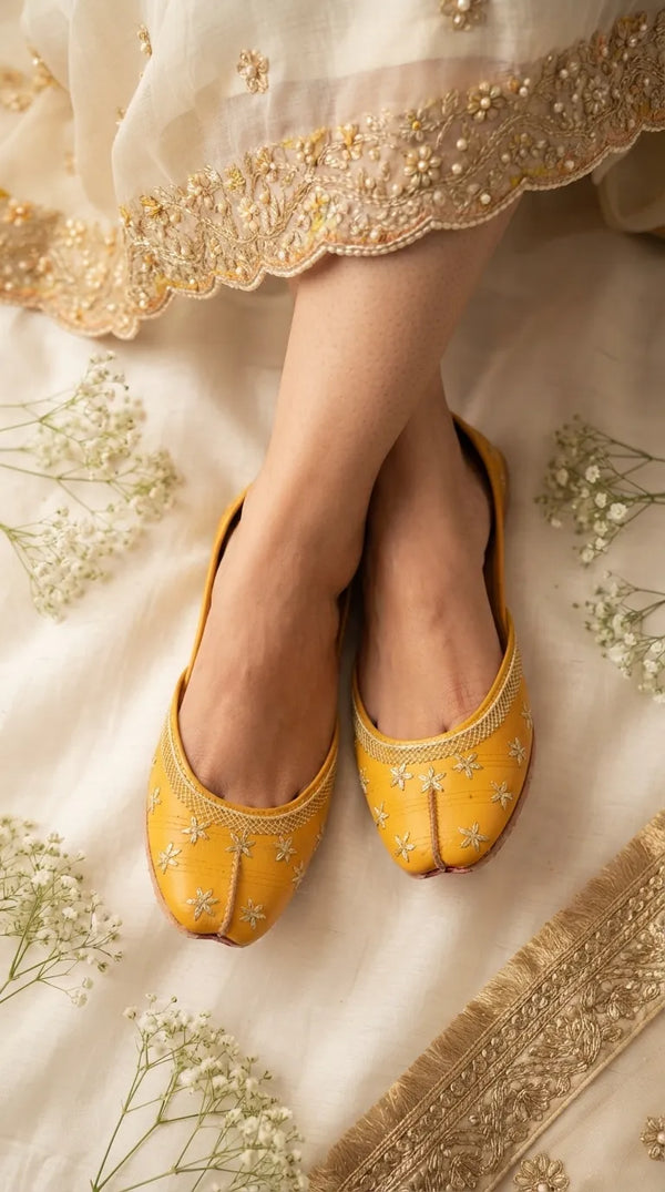 Yellow Leather Khussa For Women EC8890