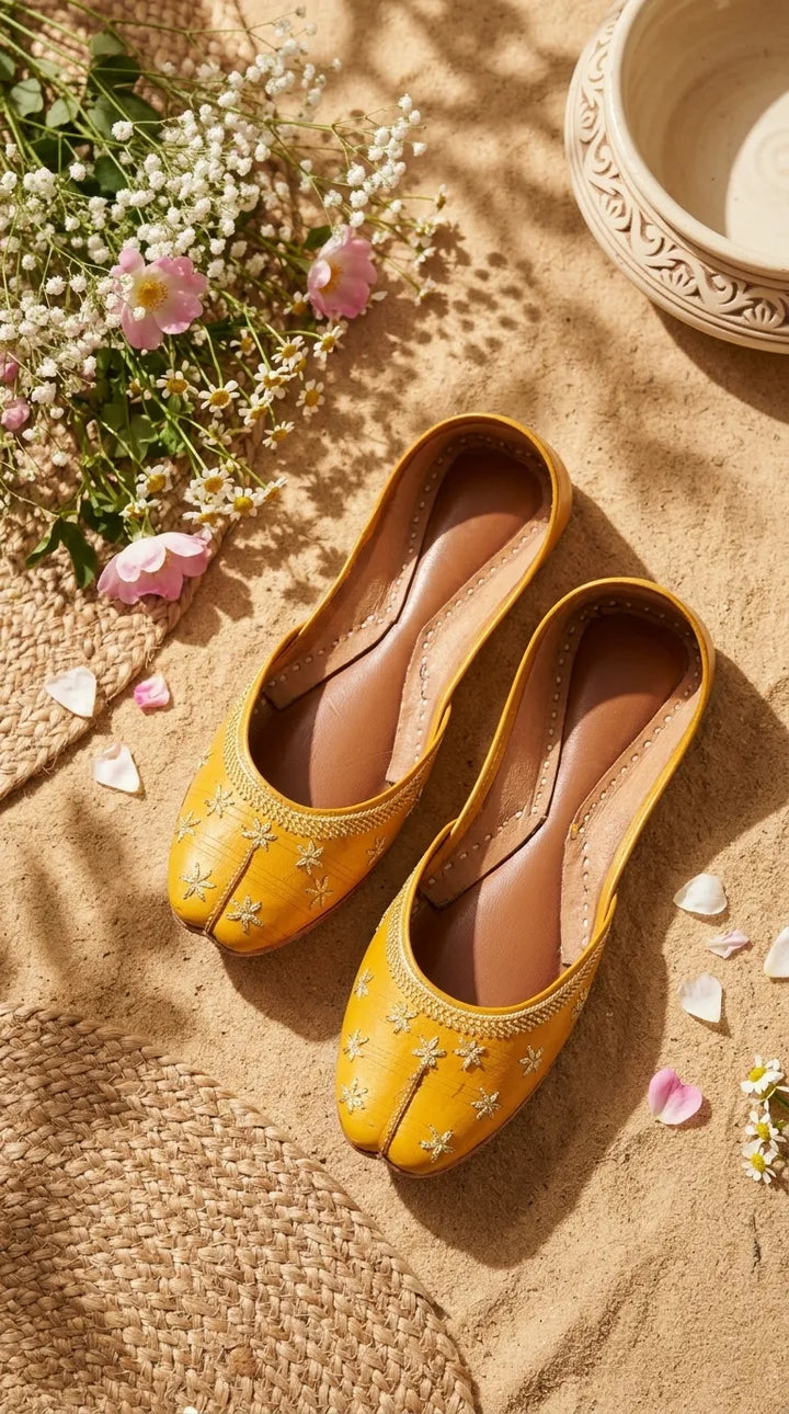 Yellow Leather Khussa For Women EC8890