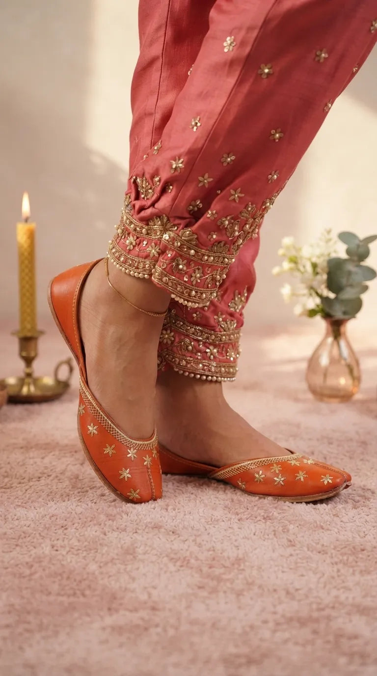 Orange Leather Khussa For Women EC8890