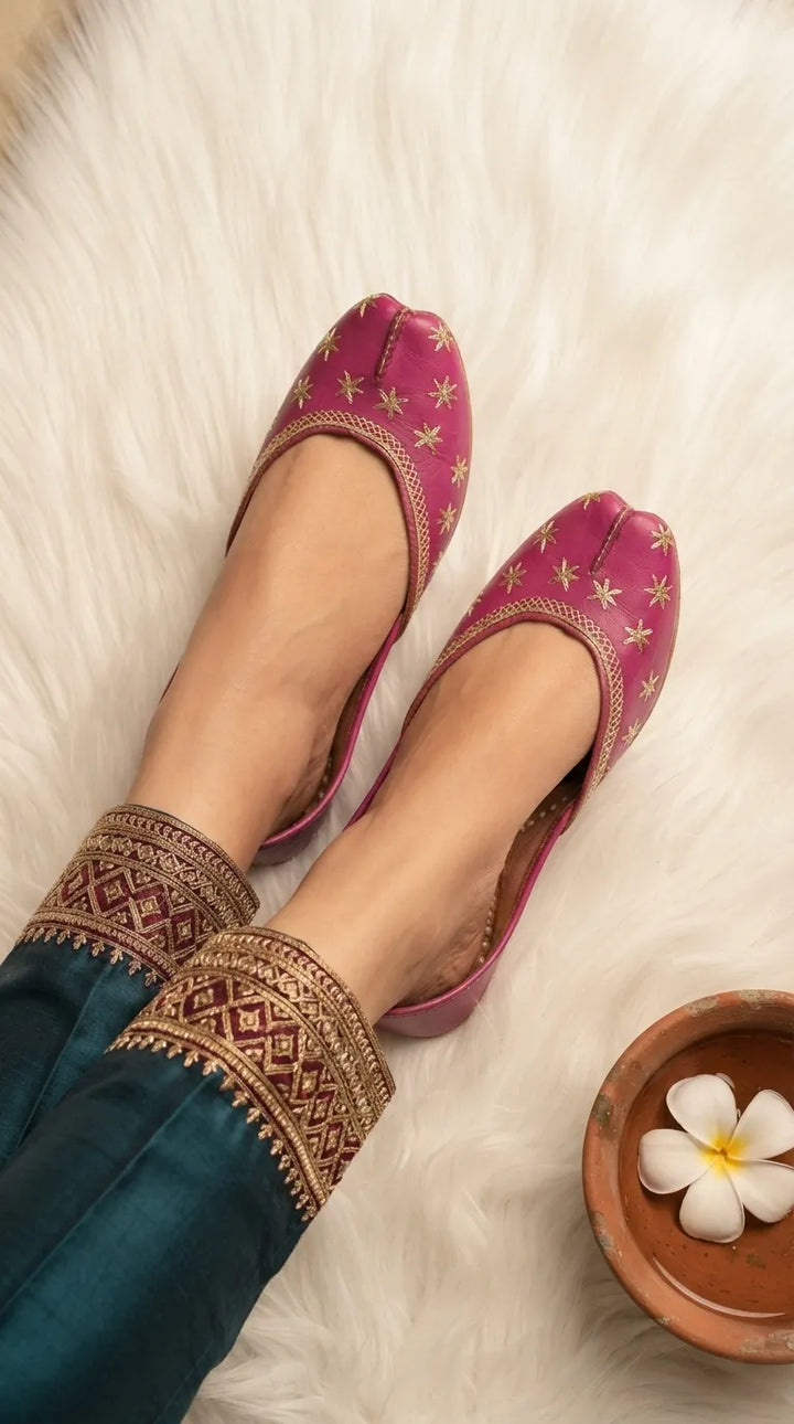 Pink Leather Khussa For Women EC8890