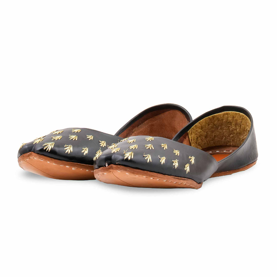 Black Leather Khussa For Women EC8891