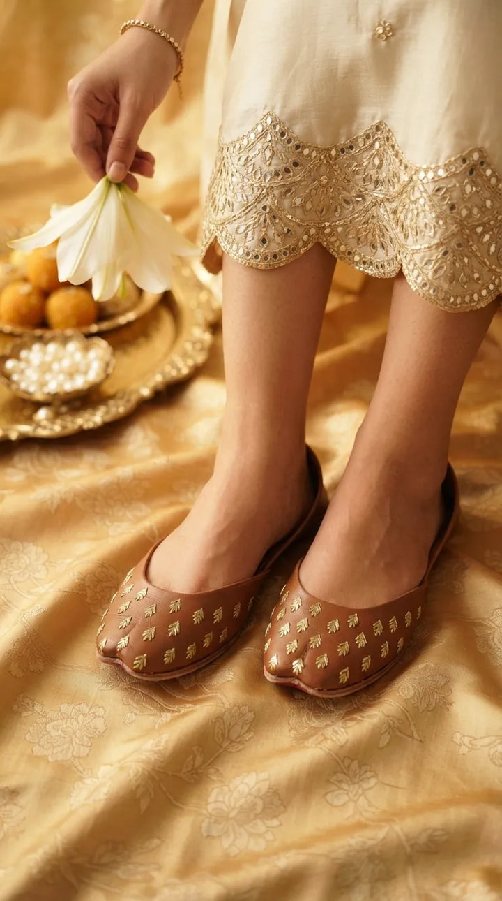 Brown Leather Khussa For Women EC8891