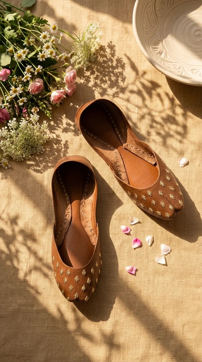 Brown Leather Khussa For Women EC8891