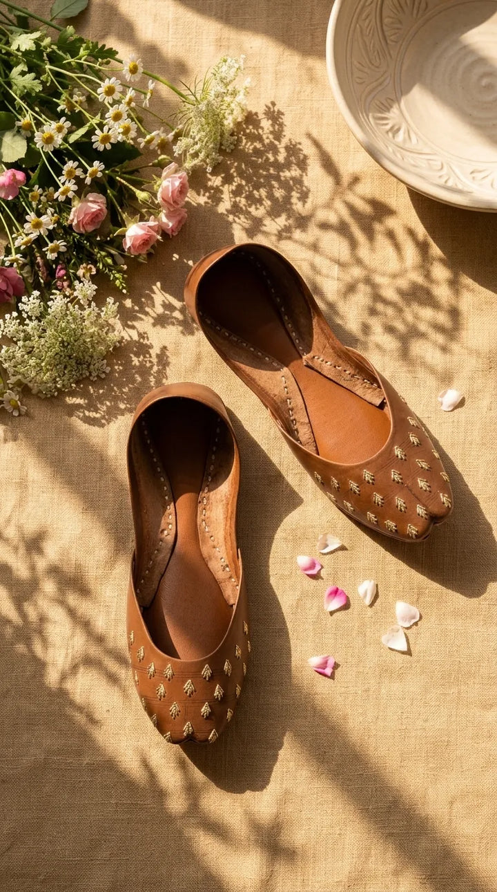 Brown Leather Khussa For Women EC8891