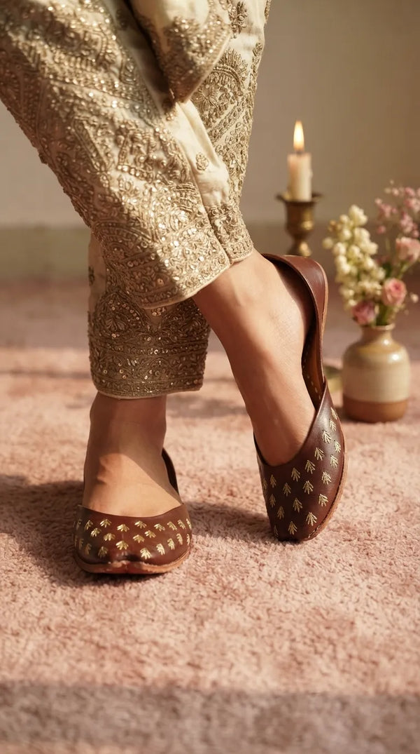 Maroon Leather Khussa For Women EC8891