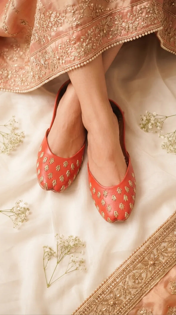 Red Leather Khussa For Women EC8891