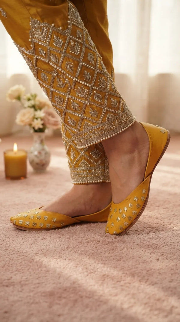 Yellow Leather Khussa For Women EC8891