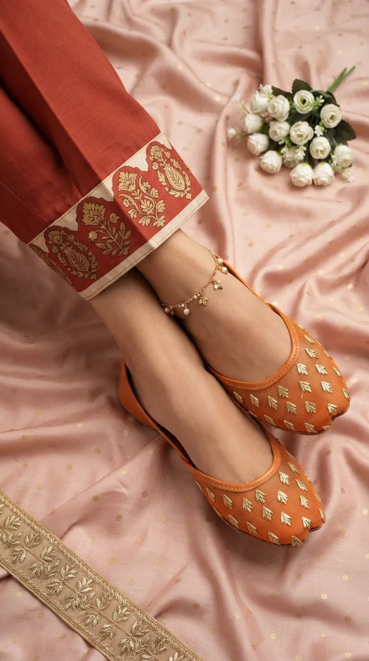 Orange Leather Khussa For Women EC8891