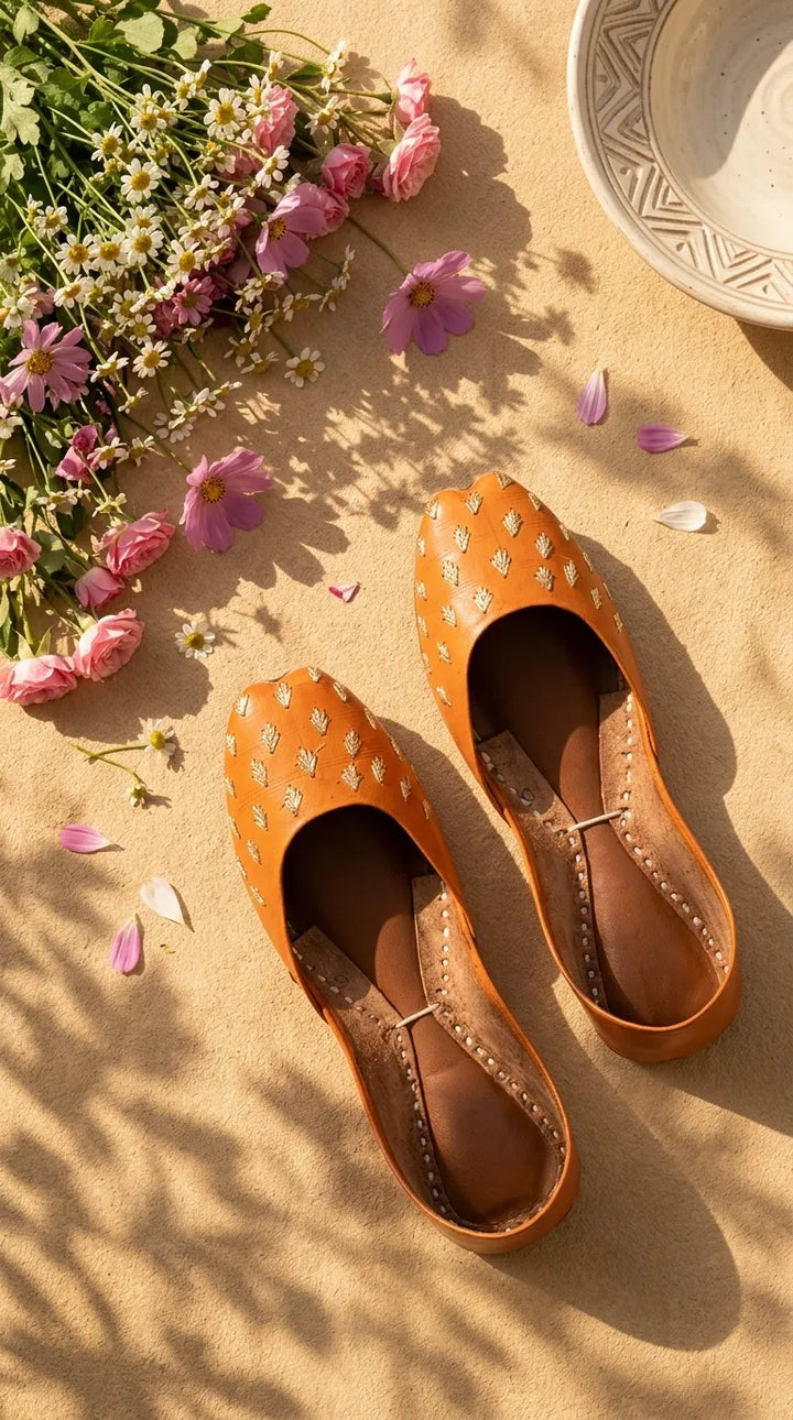 Orange Leather Khussa For Women EC8891