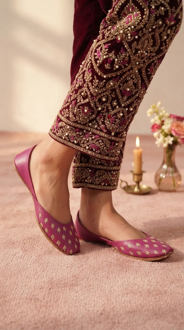 Pink Leather Khussa For Women EC8891