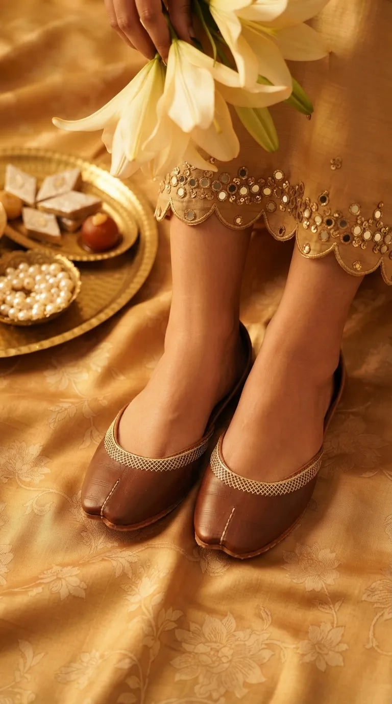 Brown Leather Khussa For Women EC8892