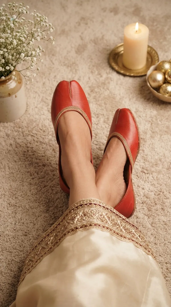 Red Leather Khussa For Women EC8892