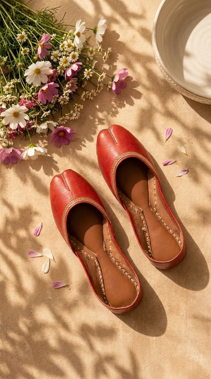 Red Leather Khussa For Women EC8892