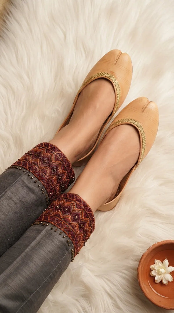 Fawn Leather Khussa For Women EC8892