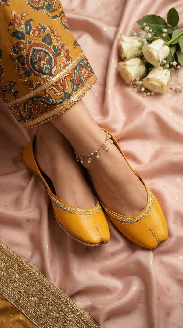 Yellow Leather Khussa For Women EC8892