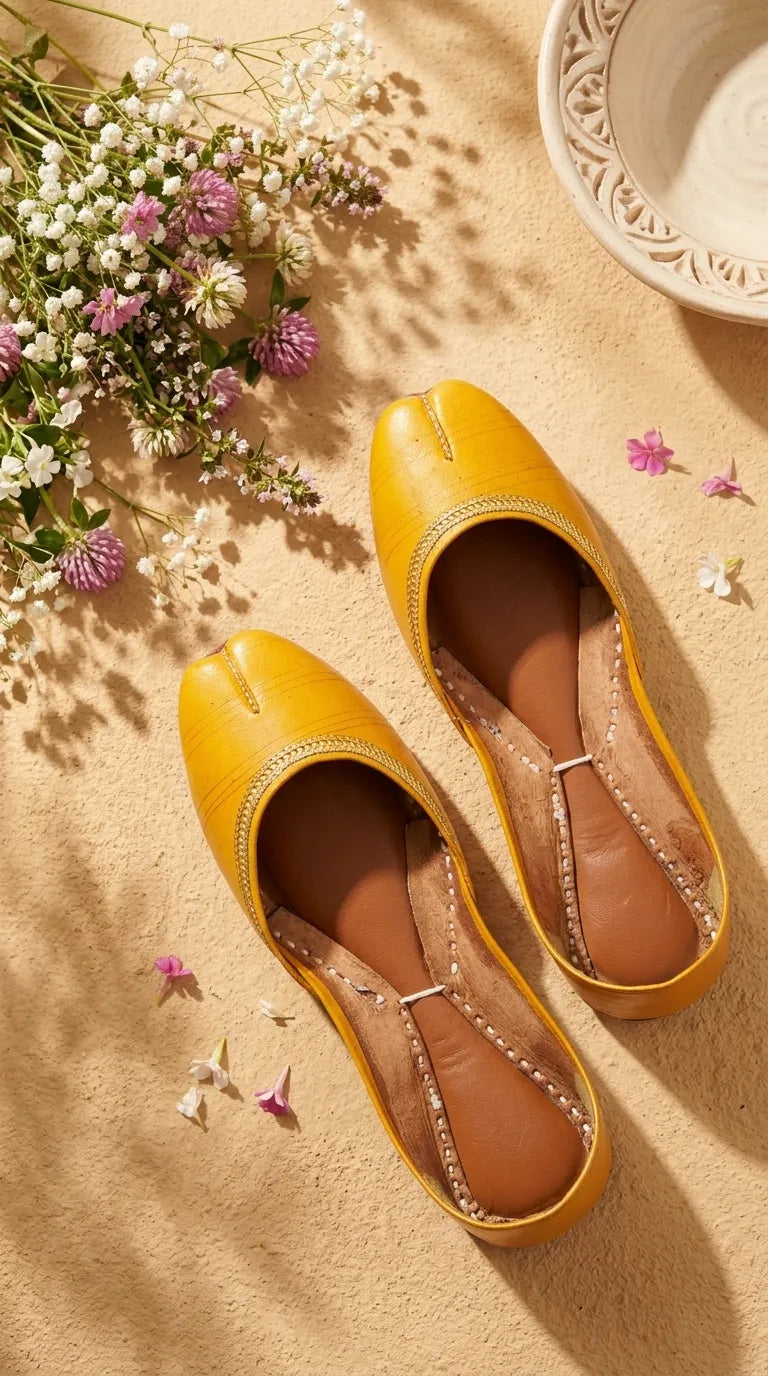 Yellow Leather Khussa For Women EC8892