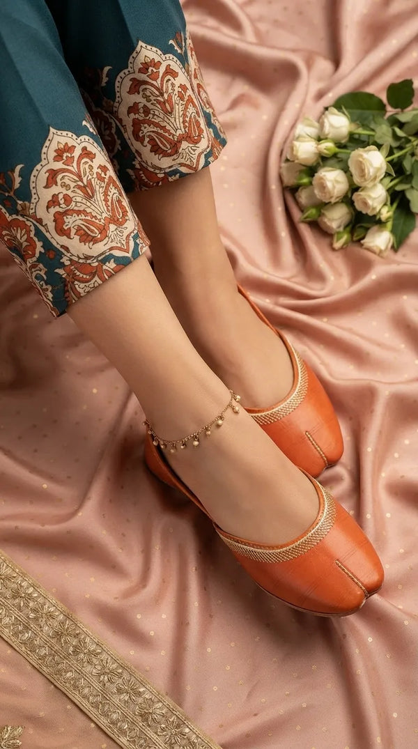 Orange Leather Khussa For Women EC8892