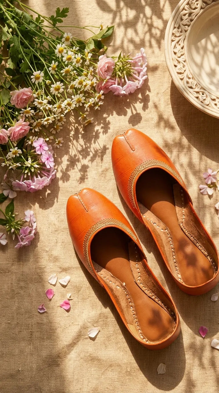 Orange Leather Khussa For Women EC8892