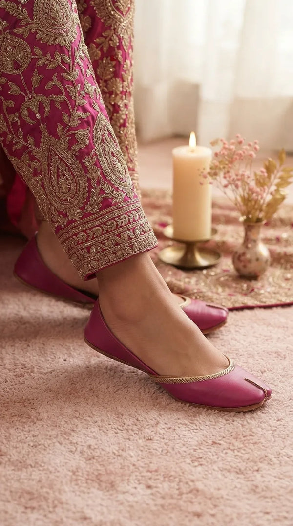 Pink Leather Khussa For Women EC8892