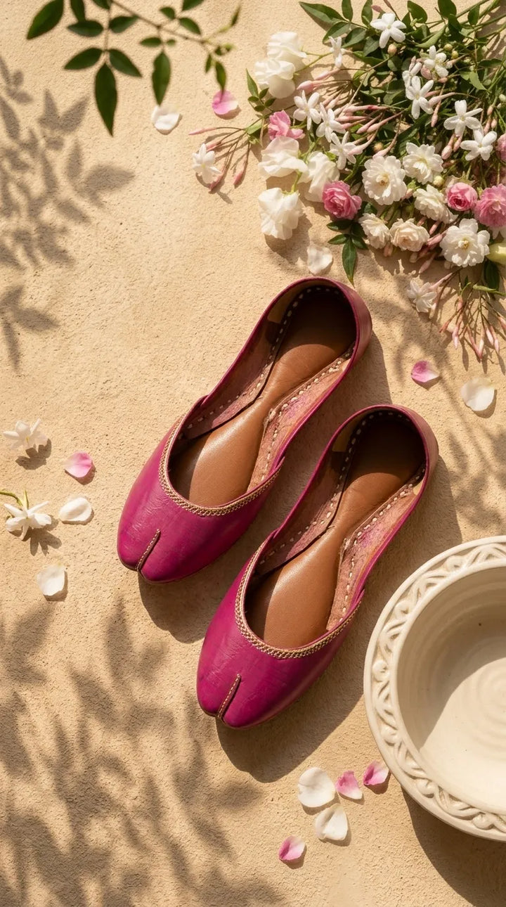 Pink Leather Khussa For Women EC8892