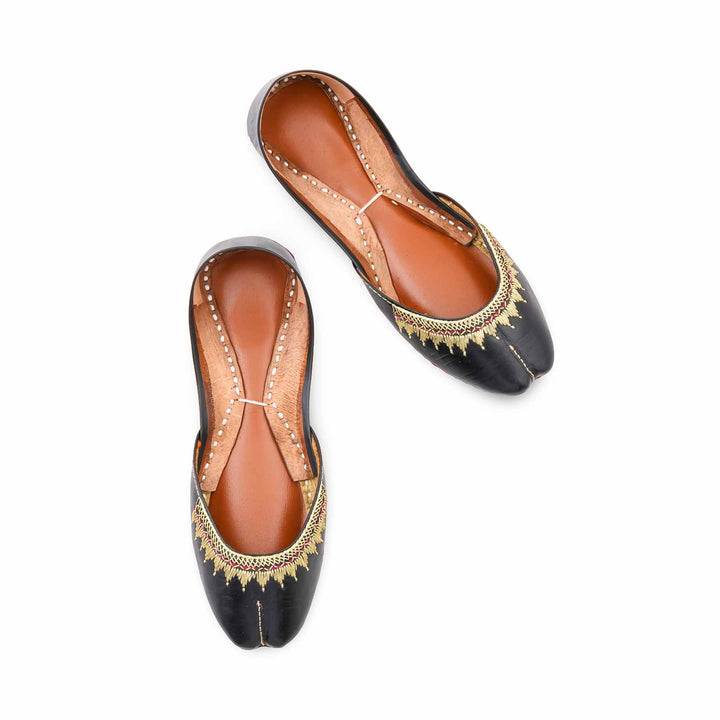 Black Leather Khussa For Women EC8893