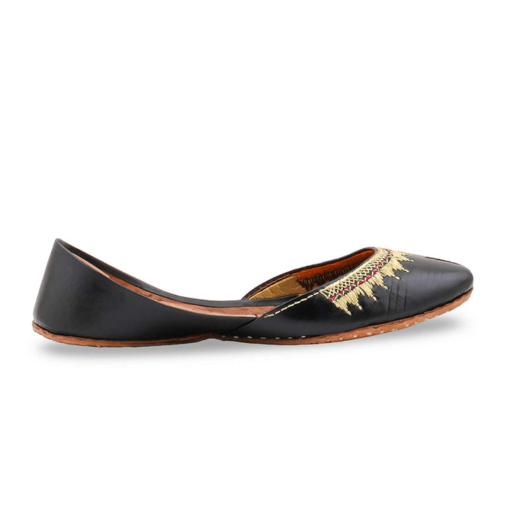 Black Leather Khussa For Women EC8893