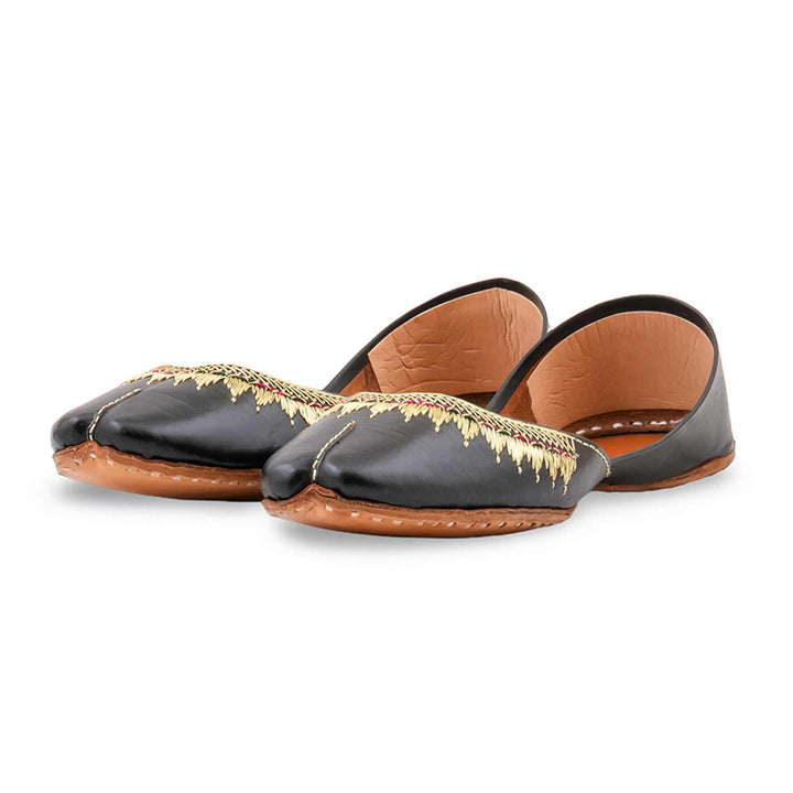 Black Leather Khussa For Women EC8893
