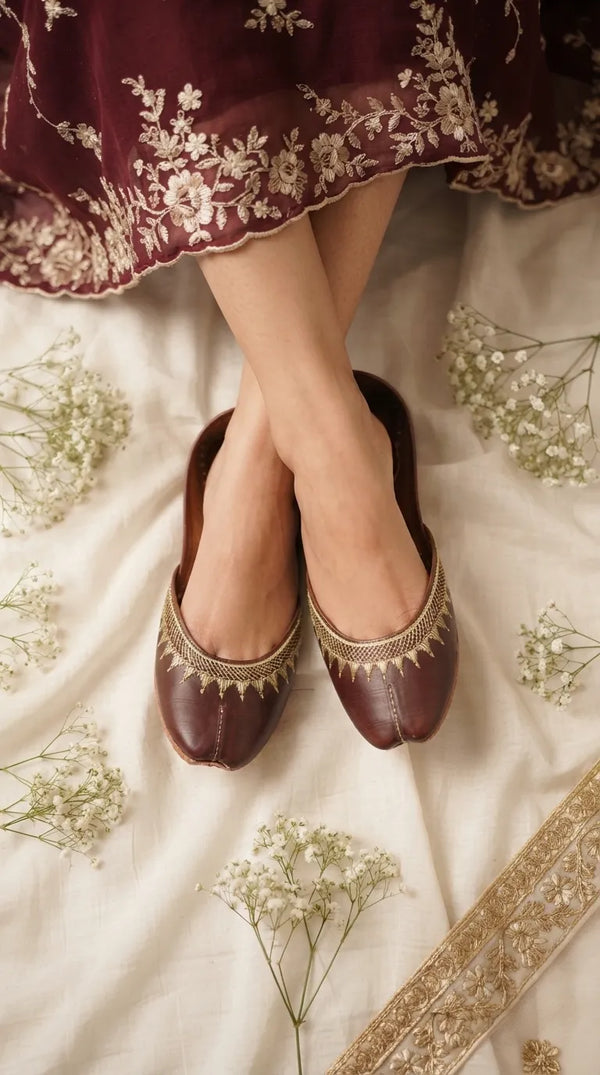 Maroon Leather Khussa For Women EC8893