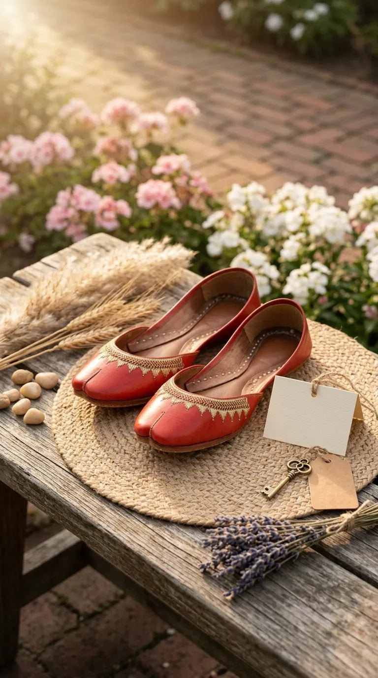 Red Leather Khussa For Women EC8893