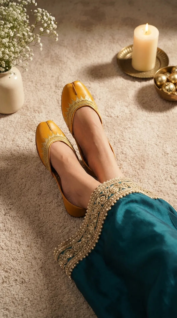 Yellow Leather Khussa For Women EC8893