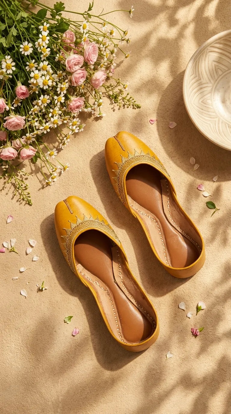 Yellow Leather Khussa For Women EC8893