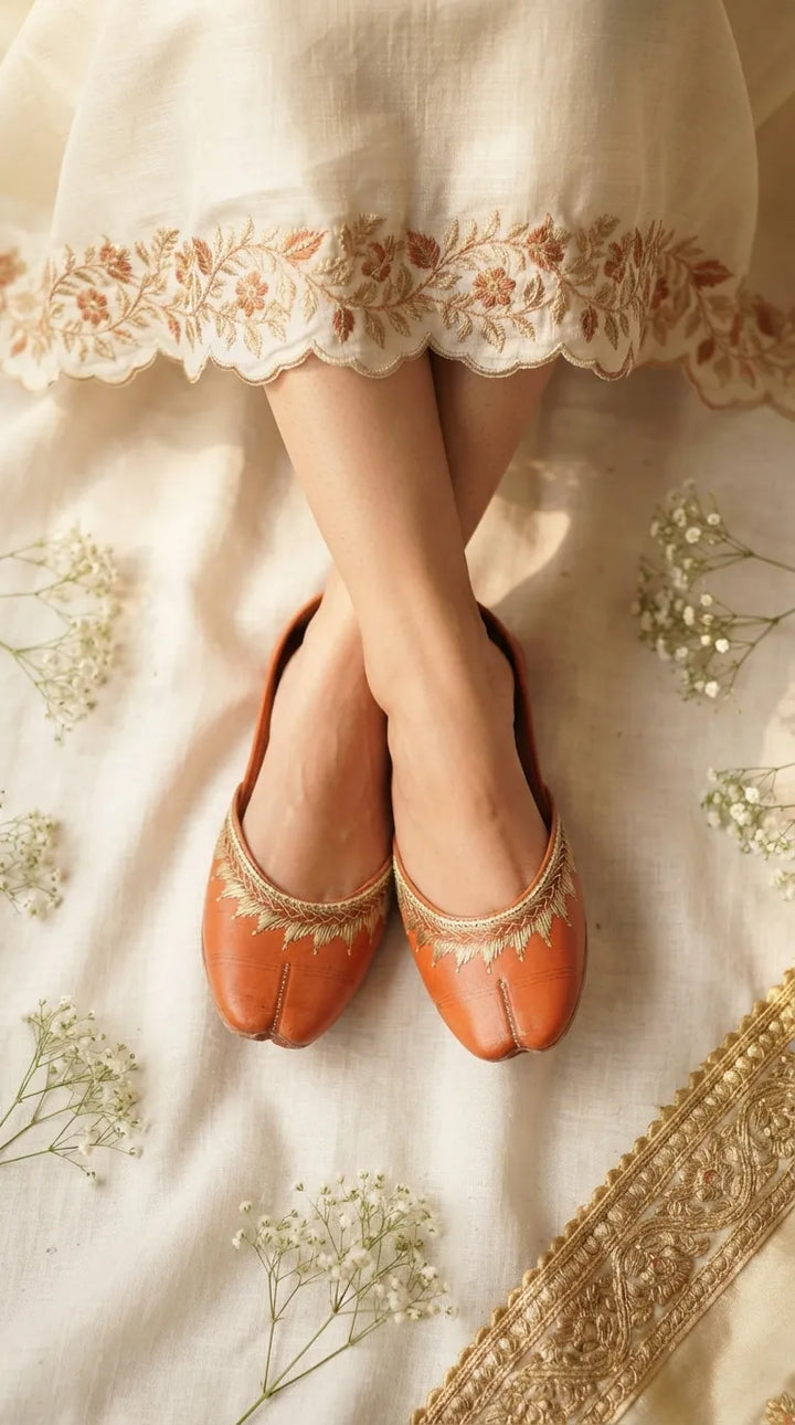 Orange Leather Khussa For Women EC8893