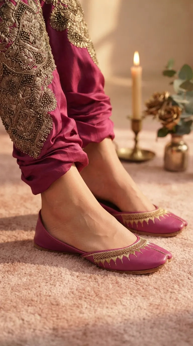 Pink Leather Khussa For Women EC8893